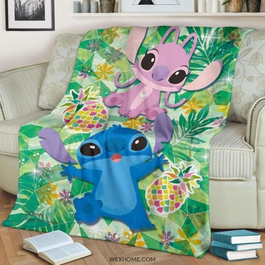 Stitch Angel And Stitch Cartoon Best Seller Fleece Blanket Gift For Fan, Premium Comfy Sofa Throw Blanket Gift