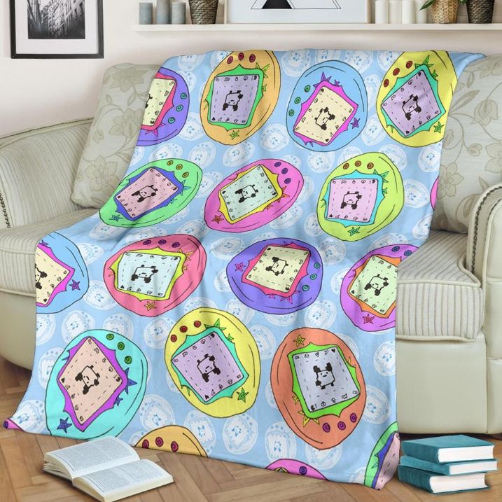 Tamagotchi Cartoon Fleece Blanket Gift For Fan, Premium Comfy Sofa Throw Blanket Gift