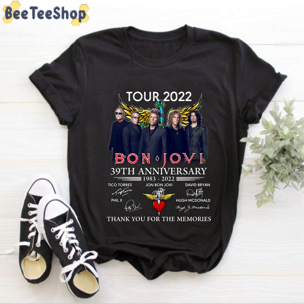 Tour 2022 Bon Jovi 39th Anniversary 1993-2022 Signatures Thank You Memories Unisex T-Shirt