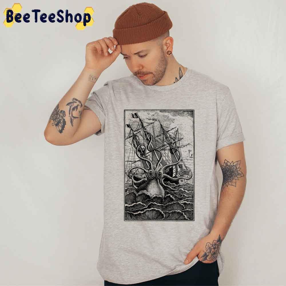 Vintage Kraken Attacking Ship Illustration Unisex T-Shirt