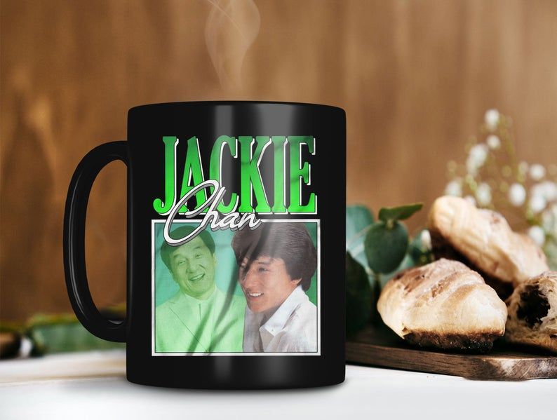 Vintage Mug Jackie Chan 80’s Mug Chan Kong-Sang Mug Kung-Fu Legend Mug Premium Sublime Ceramic Coffee Mug Black