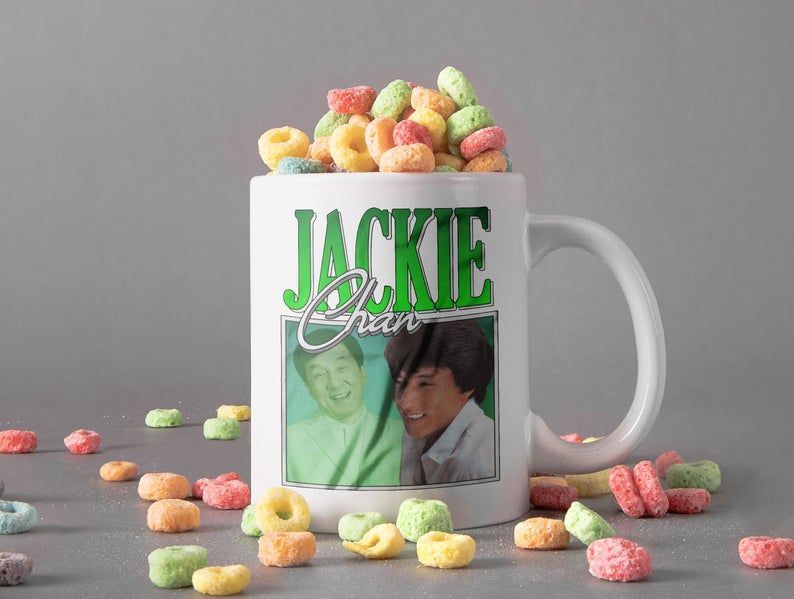 Vintage Mug Jackie Chan 80’s Mug Chan Kong-Sang Mug Kung-Fu Legend Mug Premium Sublime Ceramic Coffee Mug White