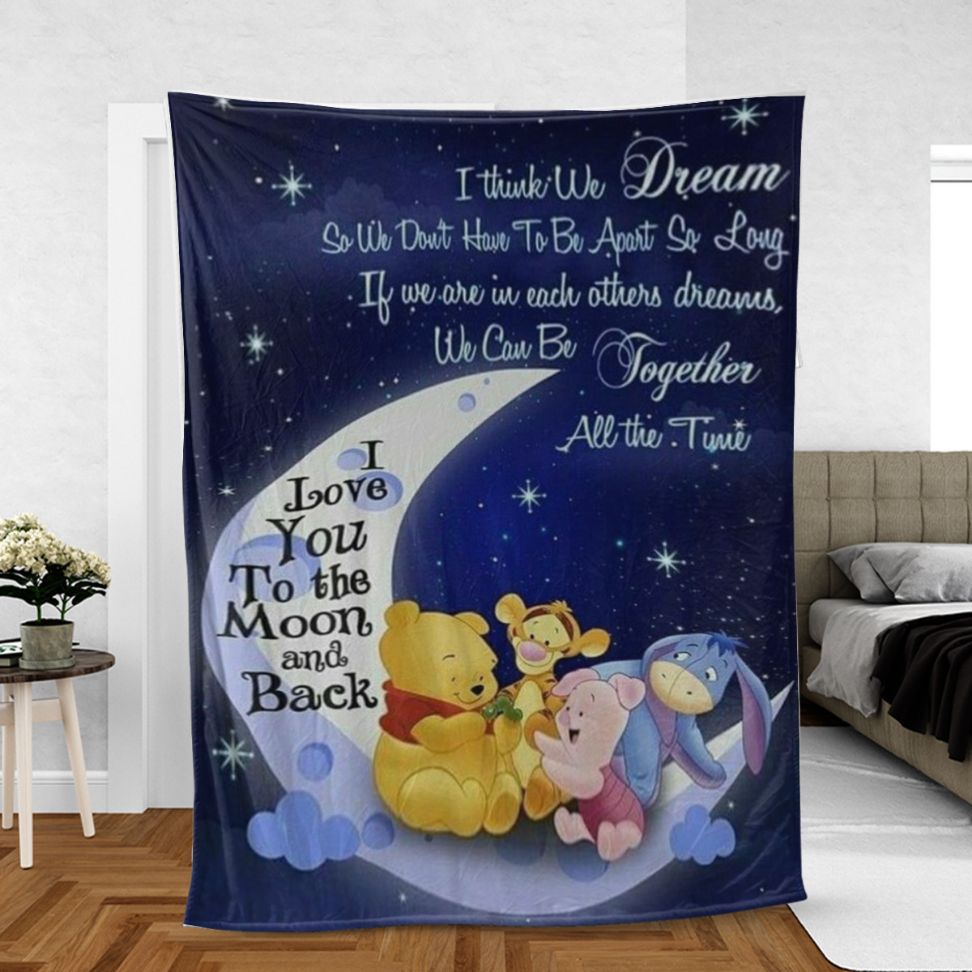 Winnie-The-Pooh Fan Gift, Winnie-The-Pooh With Friends I Love You To The Moon And Back Comfy Sofa Throw Blanket Gift