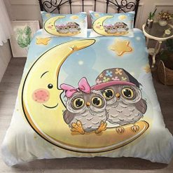 3D Cute Owl On The Moon Cotton Bedding Sets