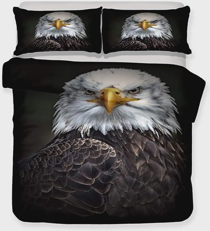 3D Eagle Pattern Animal Printed Black Bedding Set Feather Eagle Printed Soft Breathable Bedspread Cover Animal