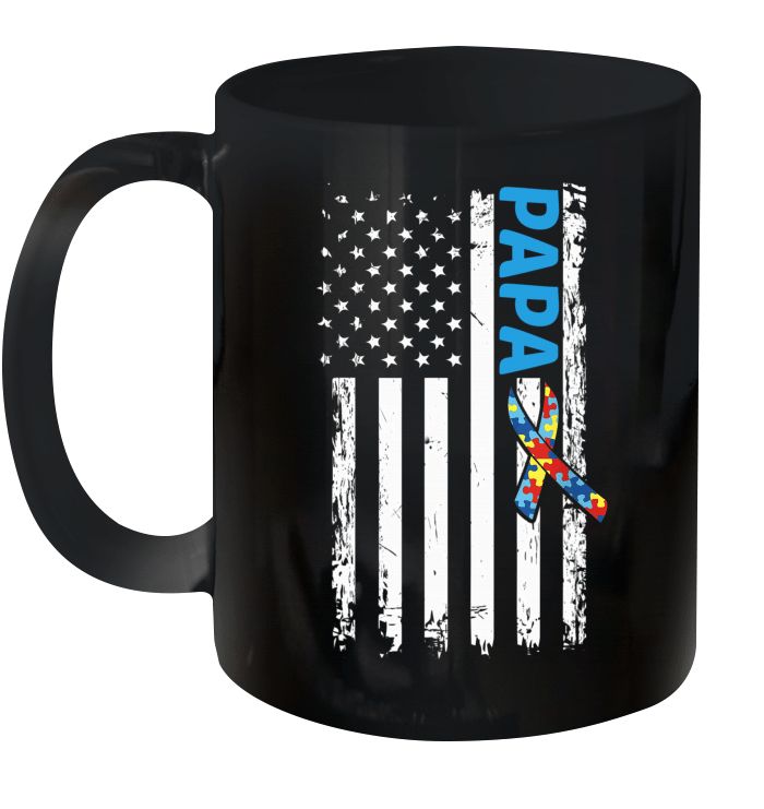 4th Of July Independence Day Papa Autism Awareness American Premium Sublime Ceramic Coffee Mug Black