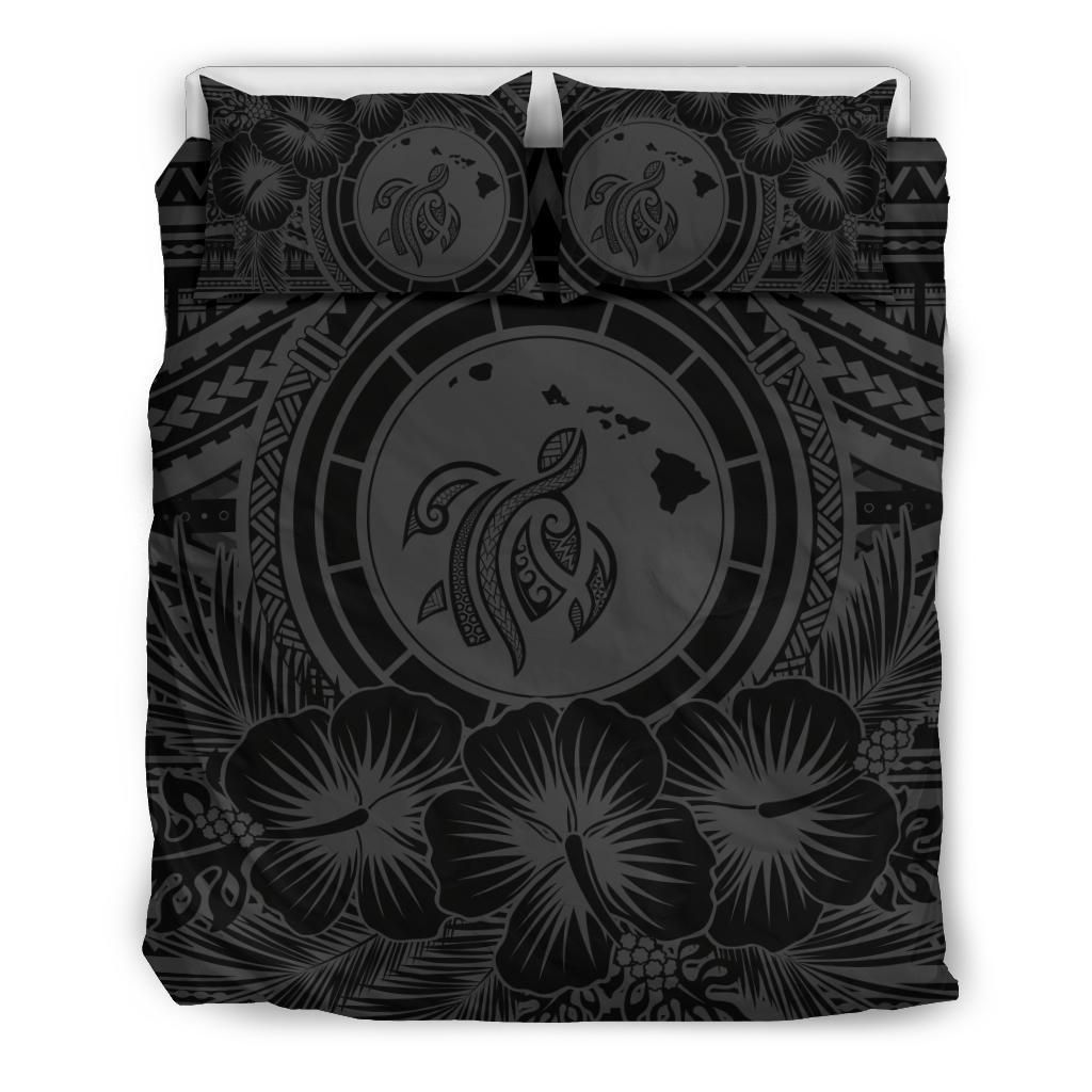 Alohawaii Hawaii Map Honu Hibiscus Gray Polynesian Cotton Bedding Sets