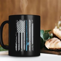 American Blue Flag Fishing Rod Mug Fishing Lover Mug Fishing Premium Sublime Ceramic Coffee Mug Black