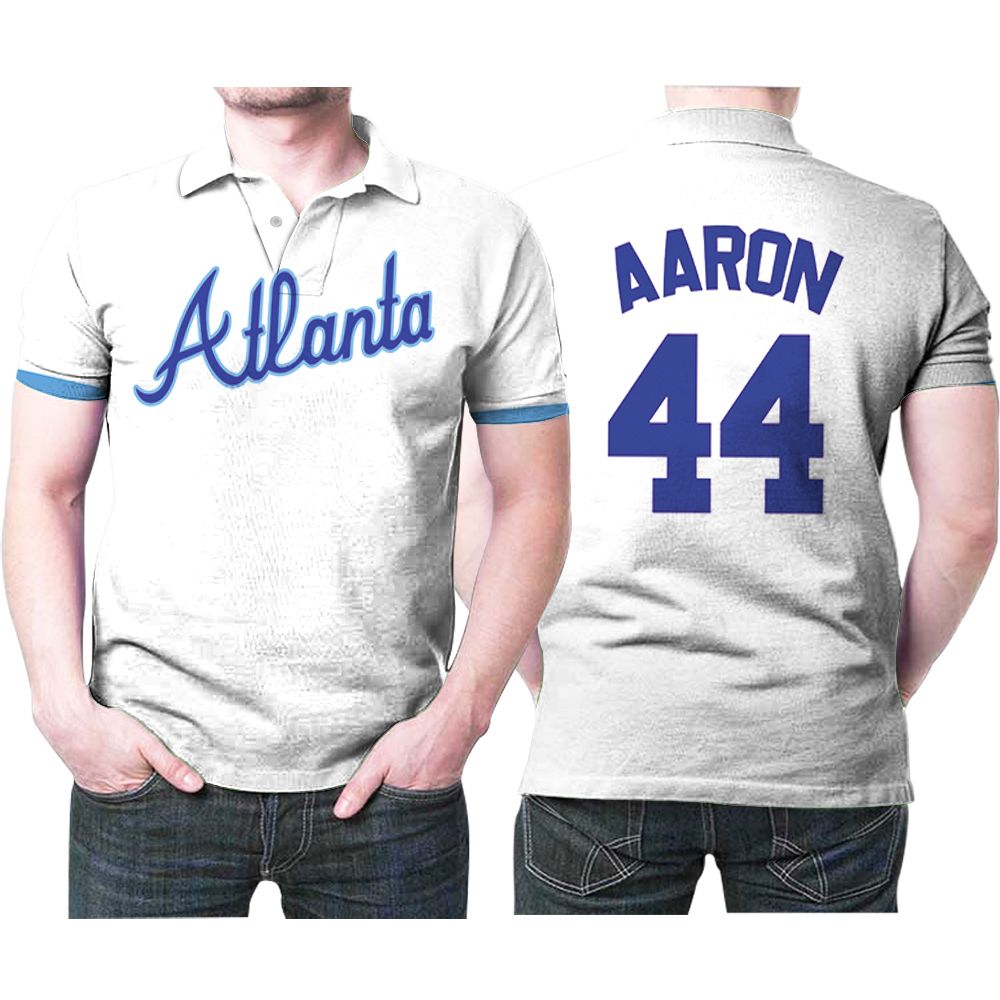 Atlanta Braves Hank Aaron #44 Mlb Big Tall Cooperstown Collection Mesh Wordmark 3d Designed Allover Gift For Atlanta Fans Polo Shirt
