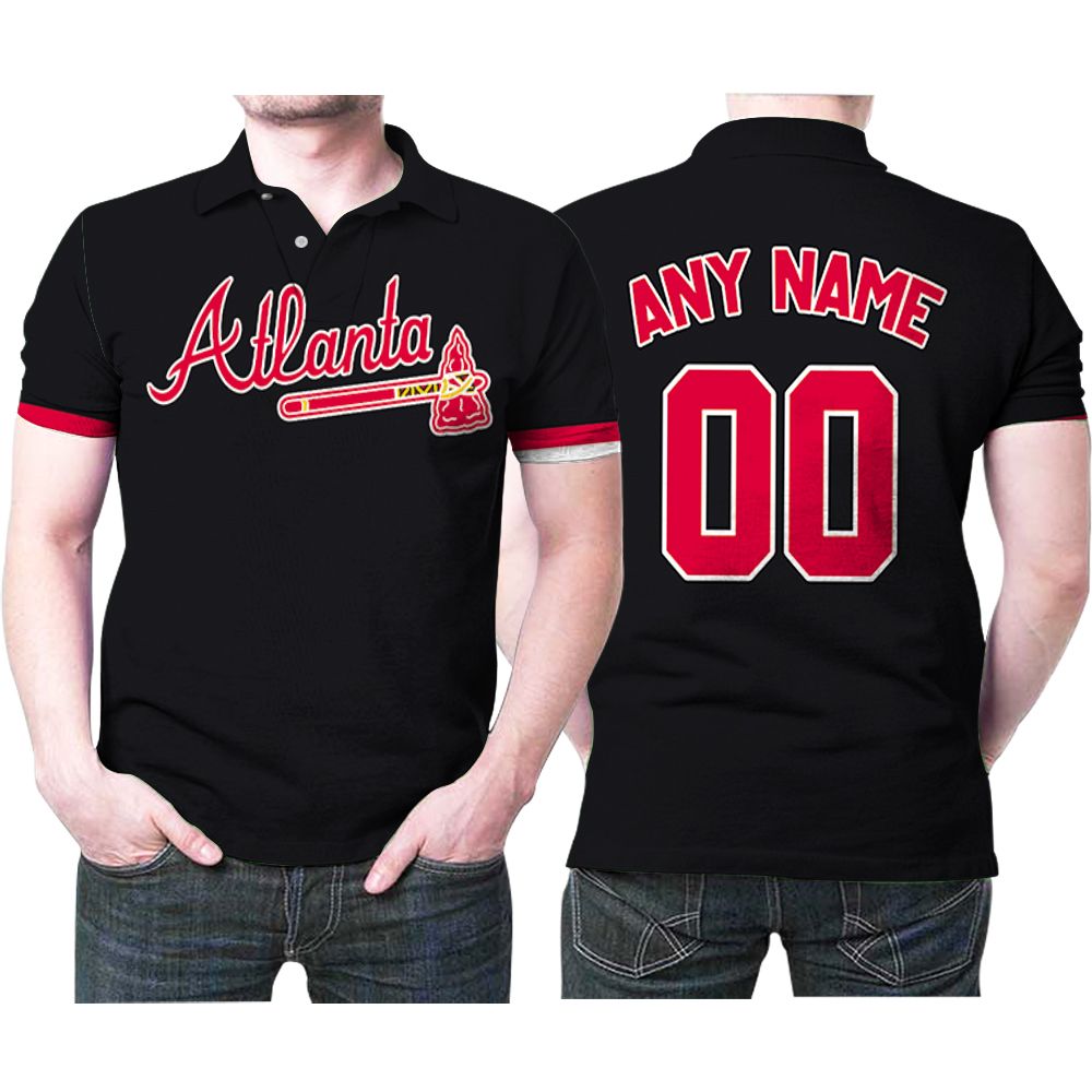 Atlanta Braves Majestic 2019 Alternate Black Team Jersey Inspired Style Polo Shirt All Over Print Shirt 3d T-shirt