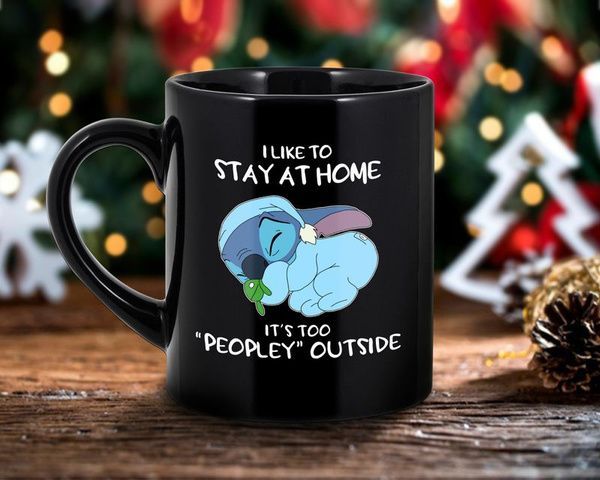 Baby Stitch Sleeping I Like To Stay At Home It’s Too Peopley Outside Premium Sublime Ceramic Coffee Mug Black