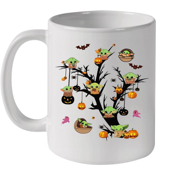 Baby Yoda And Pumpkin Tree Halloween Premium Sublime Ceramic Coffee Mug White