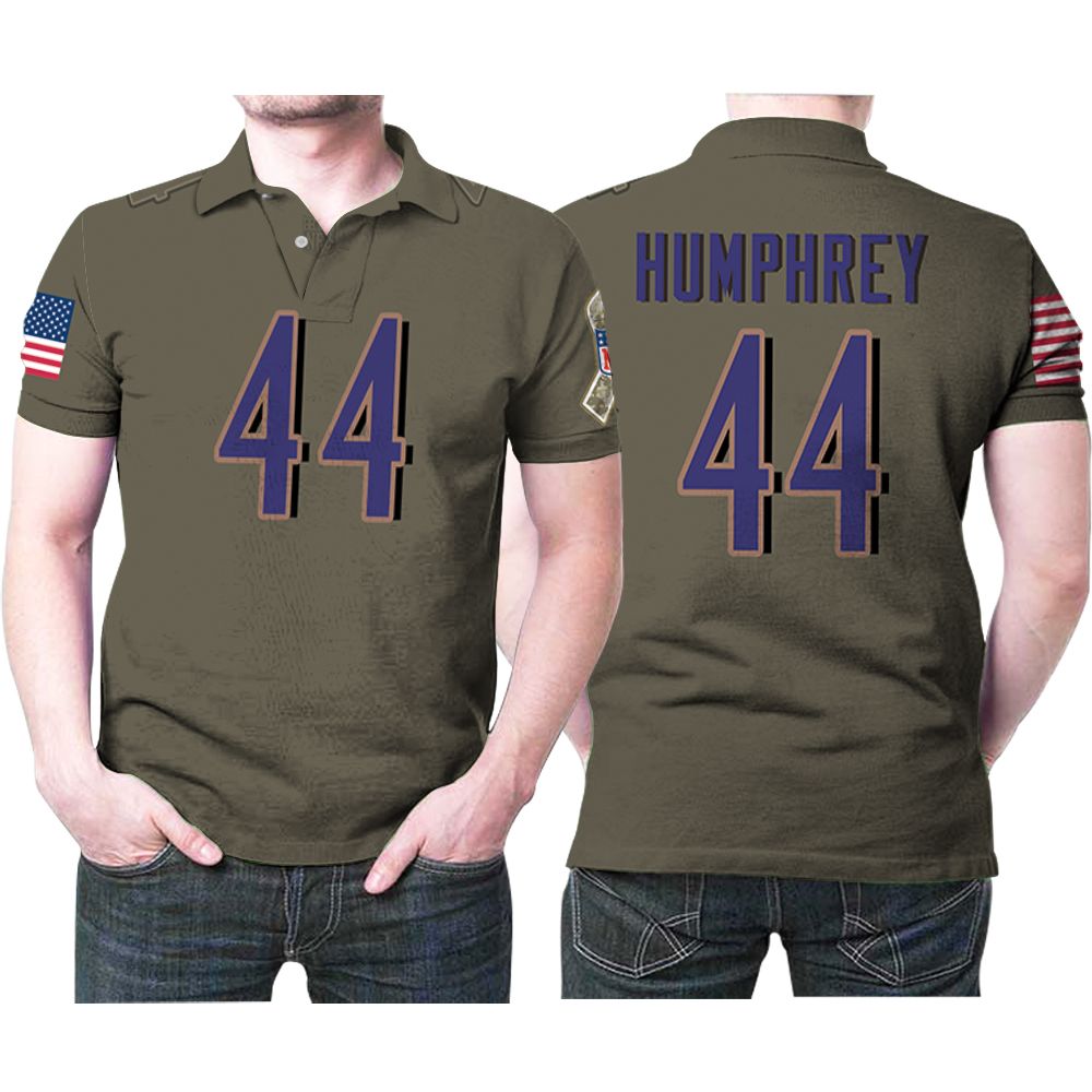 Baltimore Ravens Marlon Humphrey #44 Nfl Deion Sanders Salute To Service Retired Player Olive Gift For Baltimore Fans Polo Shirt