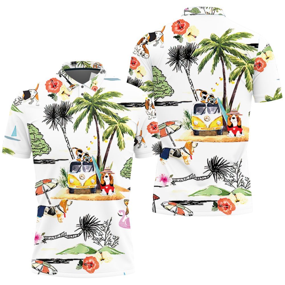 Basset Hound Hawaiian Hawaii Beach Retro 3d Jersey Polo Shirt All Over Print Shirt 3d T-shirt