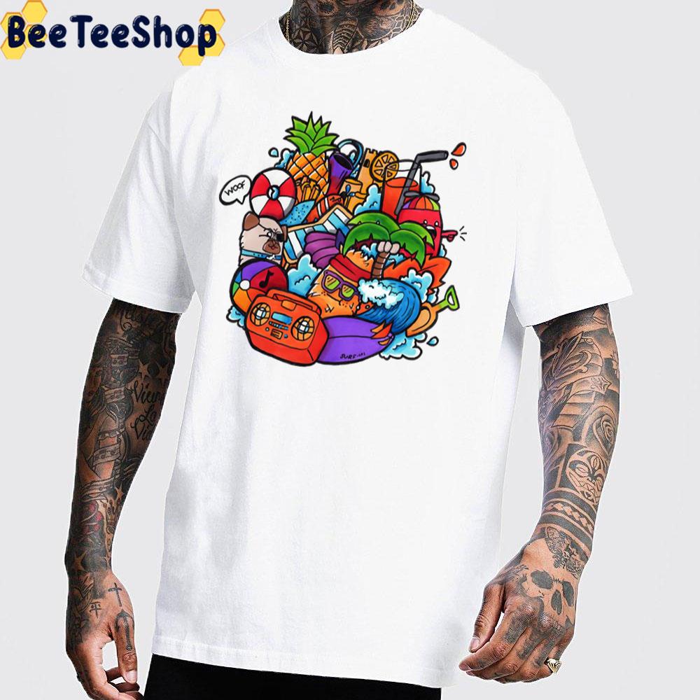 Beach Doodle Digital Art Unisex T-Shirt