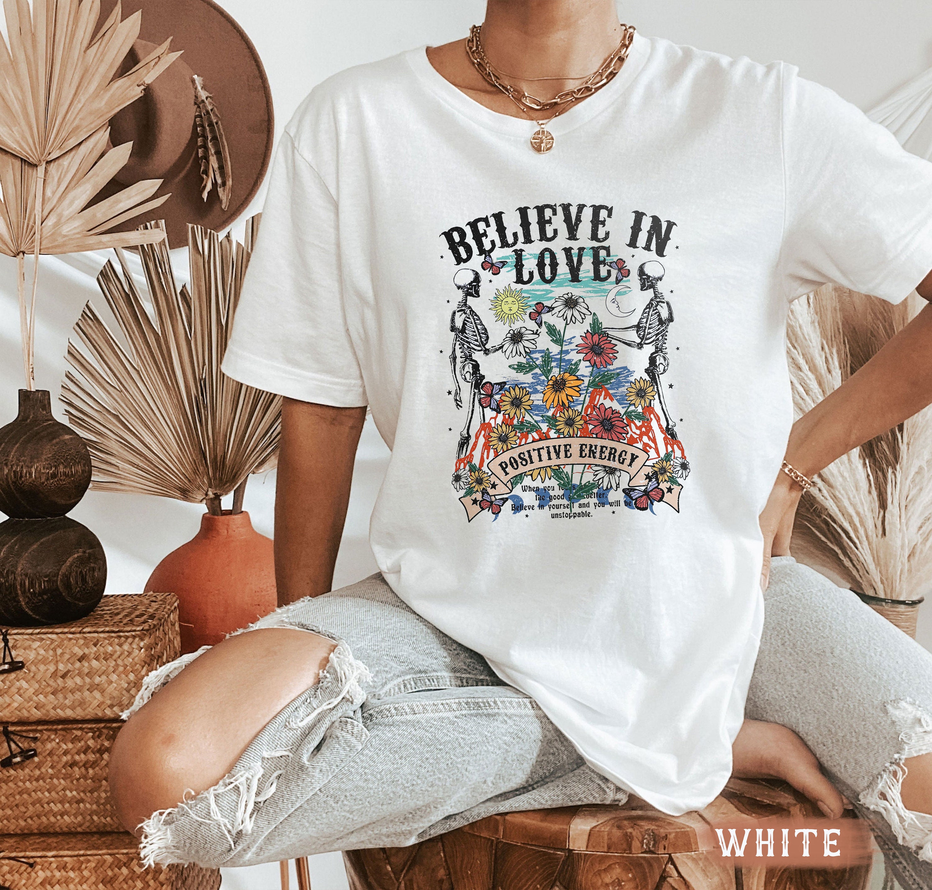 Believe In Love Positive Energy For Love Skeleton Couple Unisex T-Shirt