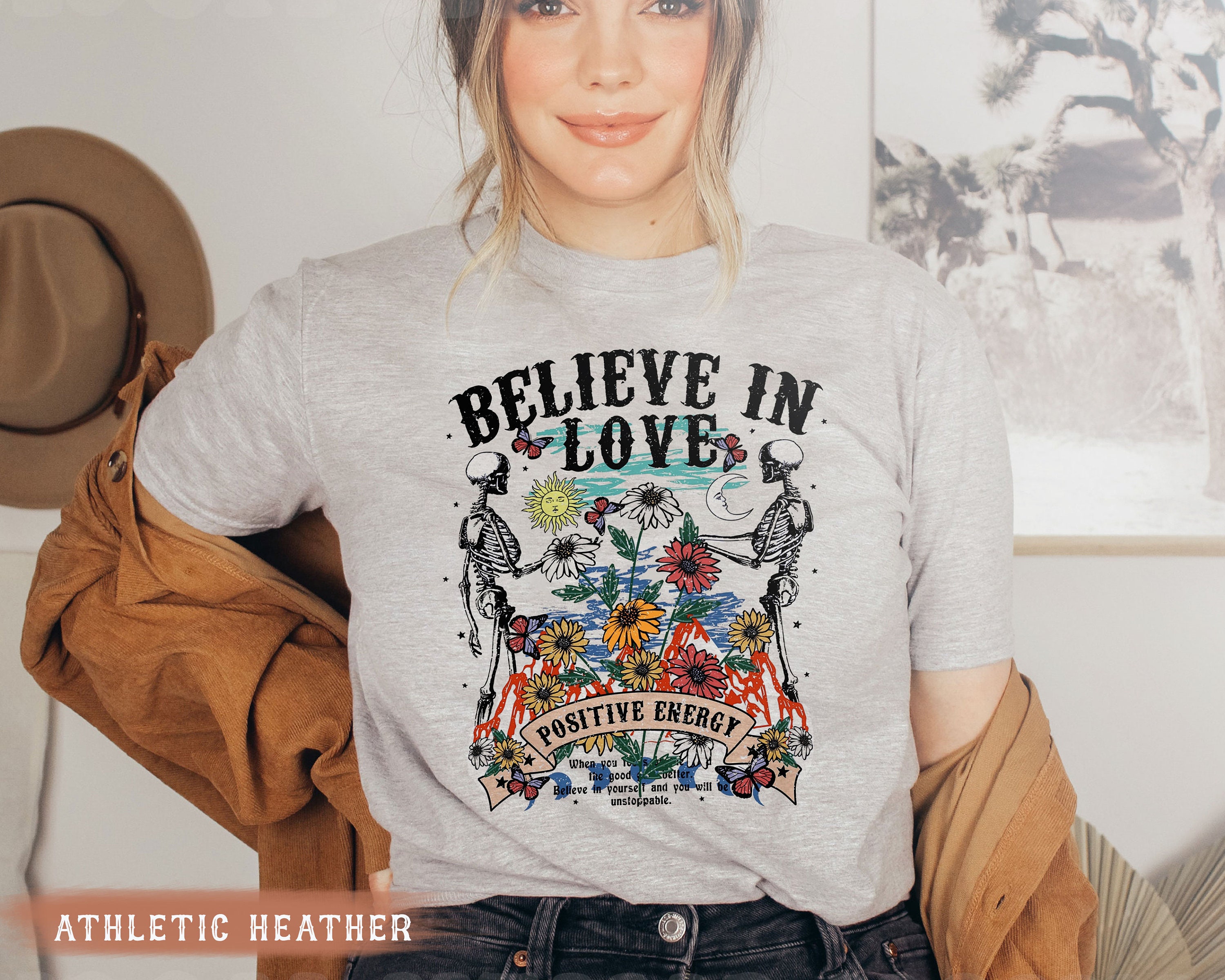 Believe In Love Positive Energy For Love Skeleton Couple Unisex T-Shirt