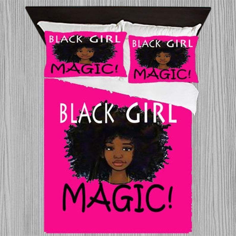 Black Girl African Pink Background Bedding Set