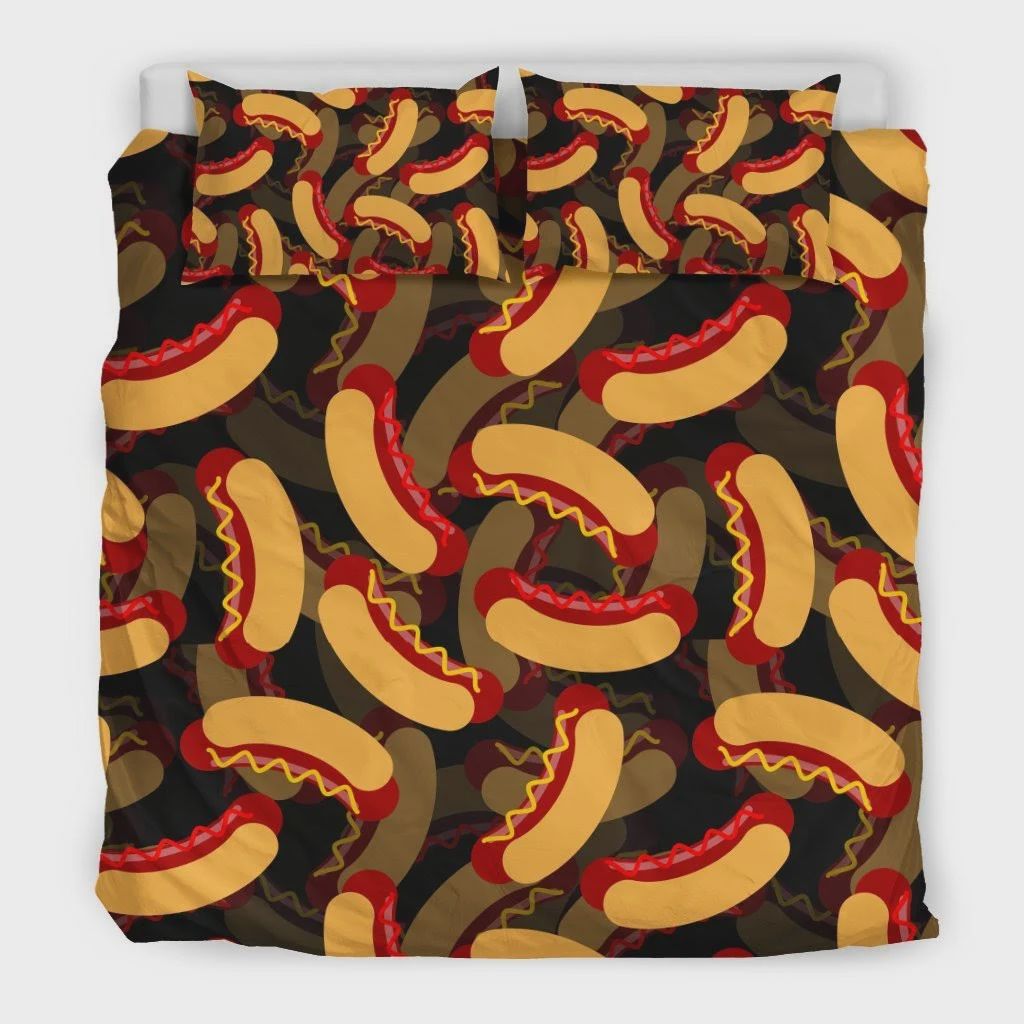 Black Hot Dog Pattern Print Bedding Set