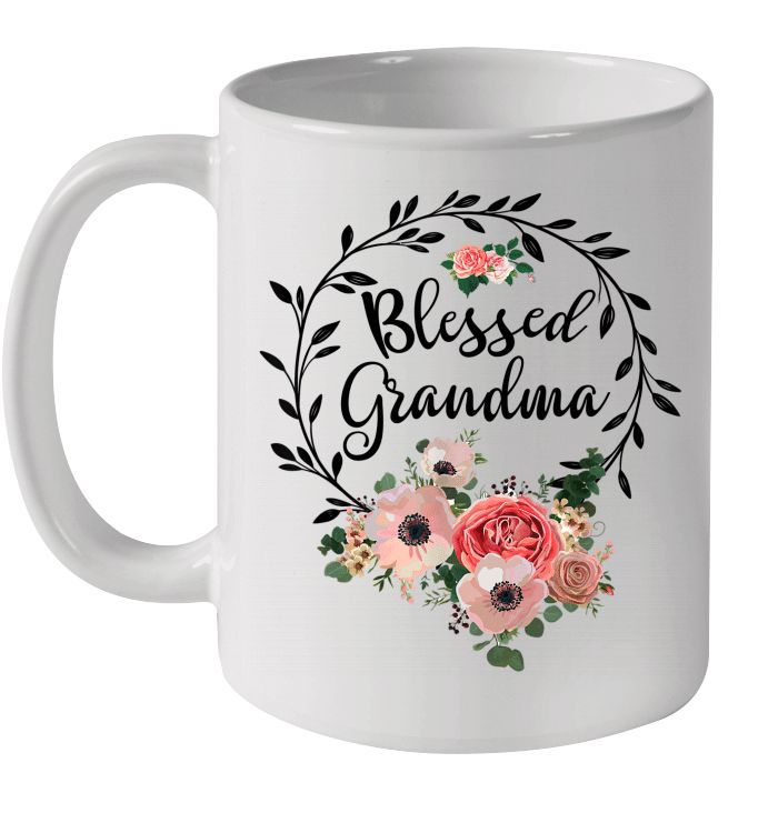 Blessed Grandma With Floral Heart Mother’s Day Premium Sublime Ceramic Coffee Mug White