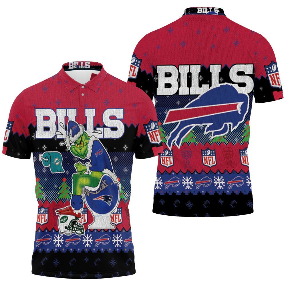 Buffalo Bills Christmas Grinch In Toilet Knitting Pattern 3d Jersey Polo Shirt All Over Print Shirt 3d T-shirt