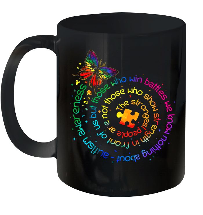 Butterfly Autism Awareness The Strongest People Puzzle Piece Premium Sublime Ceramic Coffee Mug Black