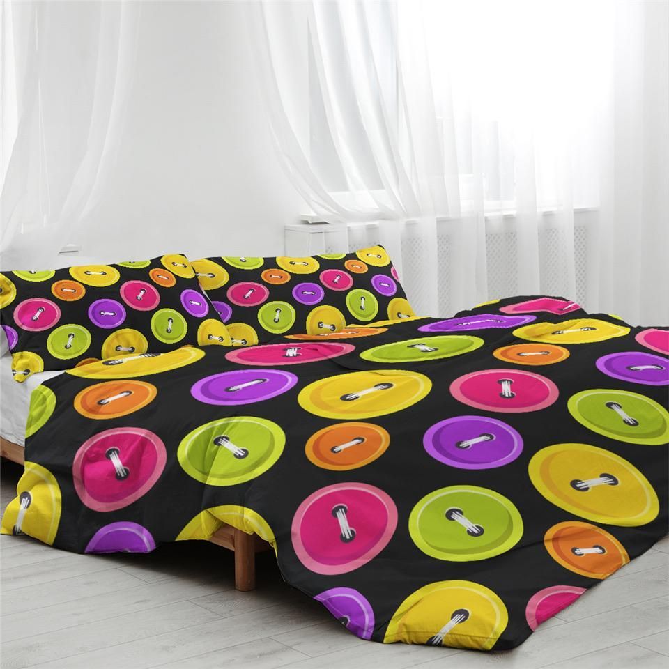 Buttons Black Cotton Bedding Sets