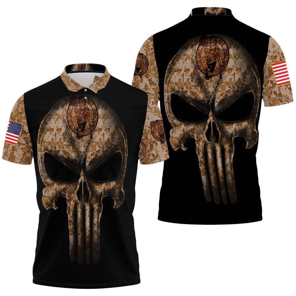 Camouflage Skull Boston Celtics American Flag Polo Shirt All Over Print Shirt 3d T-shirt
