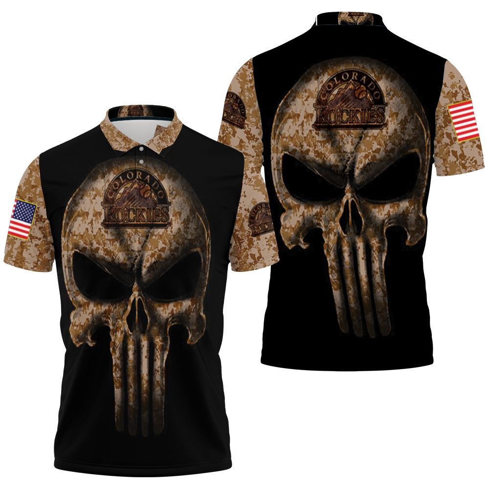 Camouflage Skull Colorado Rockies American Flag Polo Shirt All Over Print Shirt 3d T-shirt