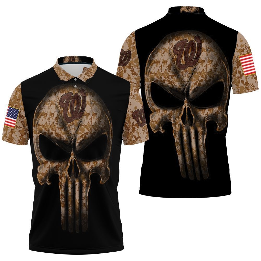 Camouflage Skull Washington Nationals American Flag Polo Shirt All Over Print Shirt 3d T-shirt