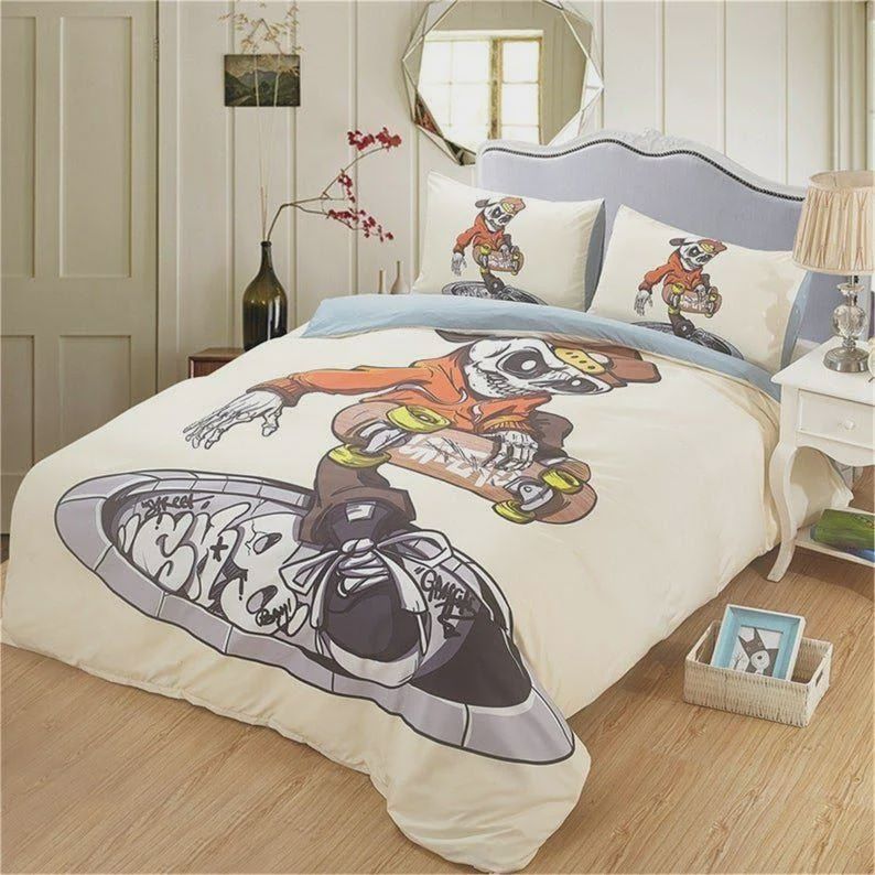 Cartoon Skateboard Skull Cotton Bedding Sets