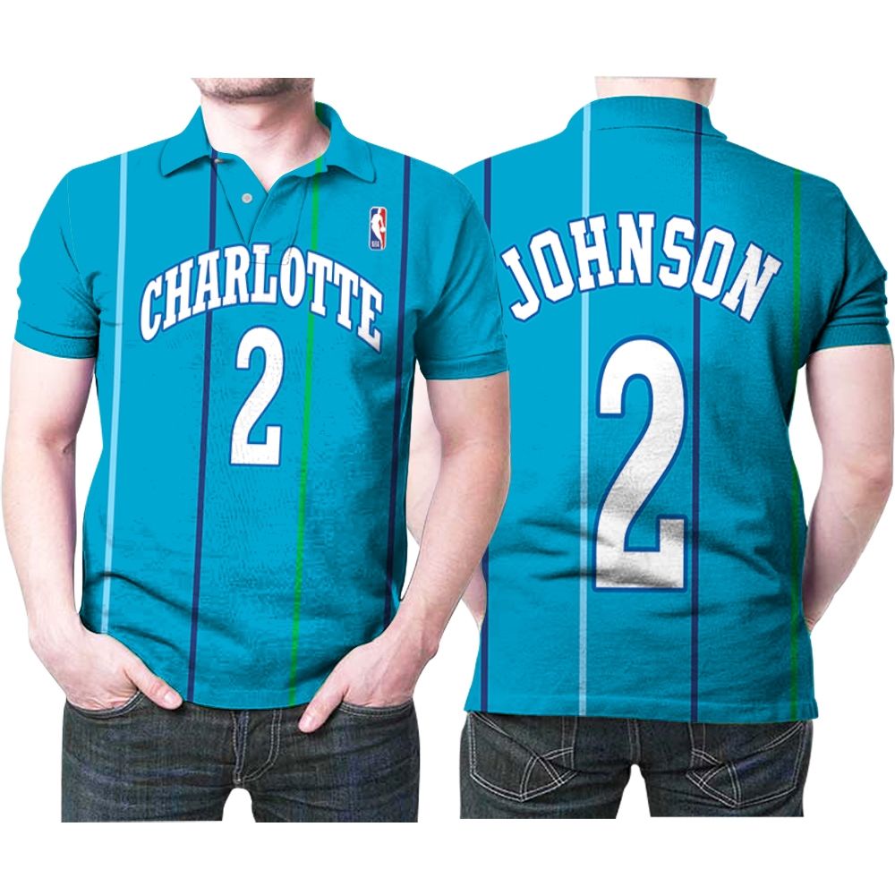 Charlotte Hornets Larry Johnson #2 Legend Player Nba Hardwood Classics Teal 2019 Jersey Style Gift For Hornets Fans Polo Shirt