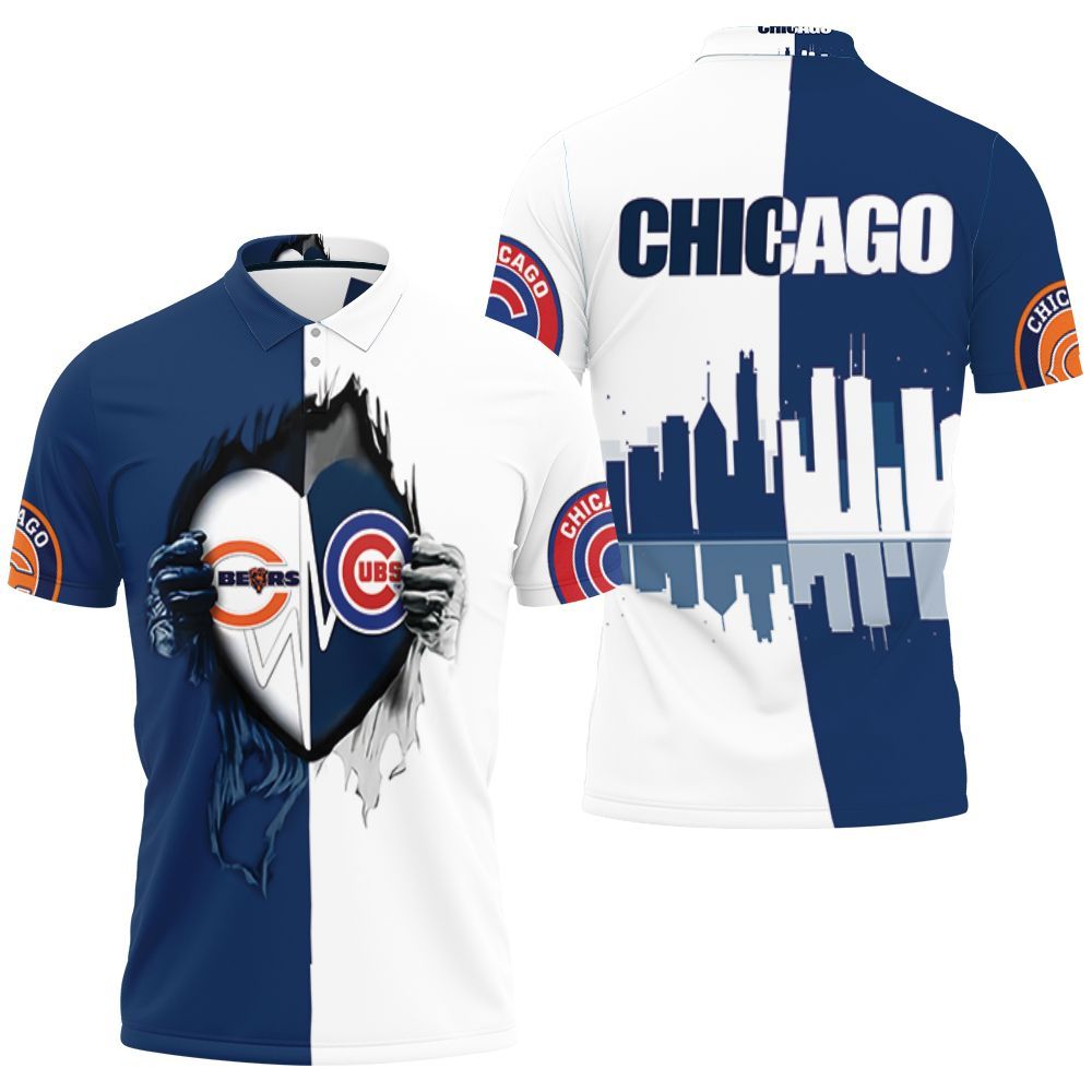 Chicago Bears And Chicago Cubs Heartbeat Love Ripped 3d Jersey Polo Shirt All Over Print Shirt 3d T-shirt