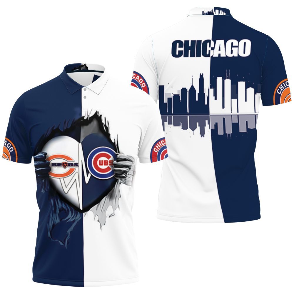 Chicago Bears Chicago Cubs Heartbeat Love Ripped 3d Jersey Polo Shirt All Over Print Shirt 3d T-shirt