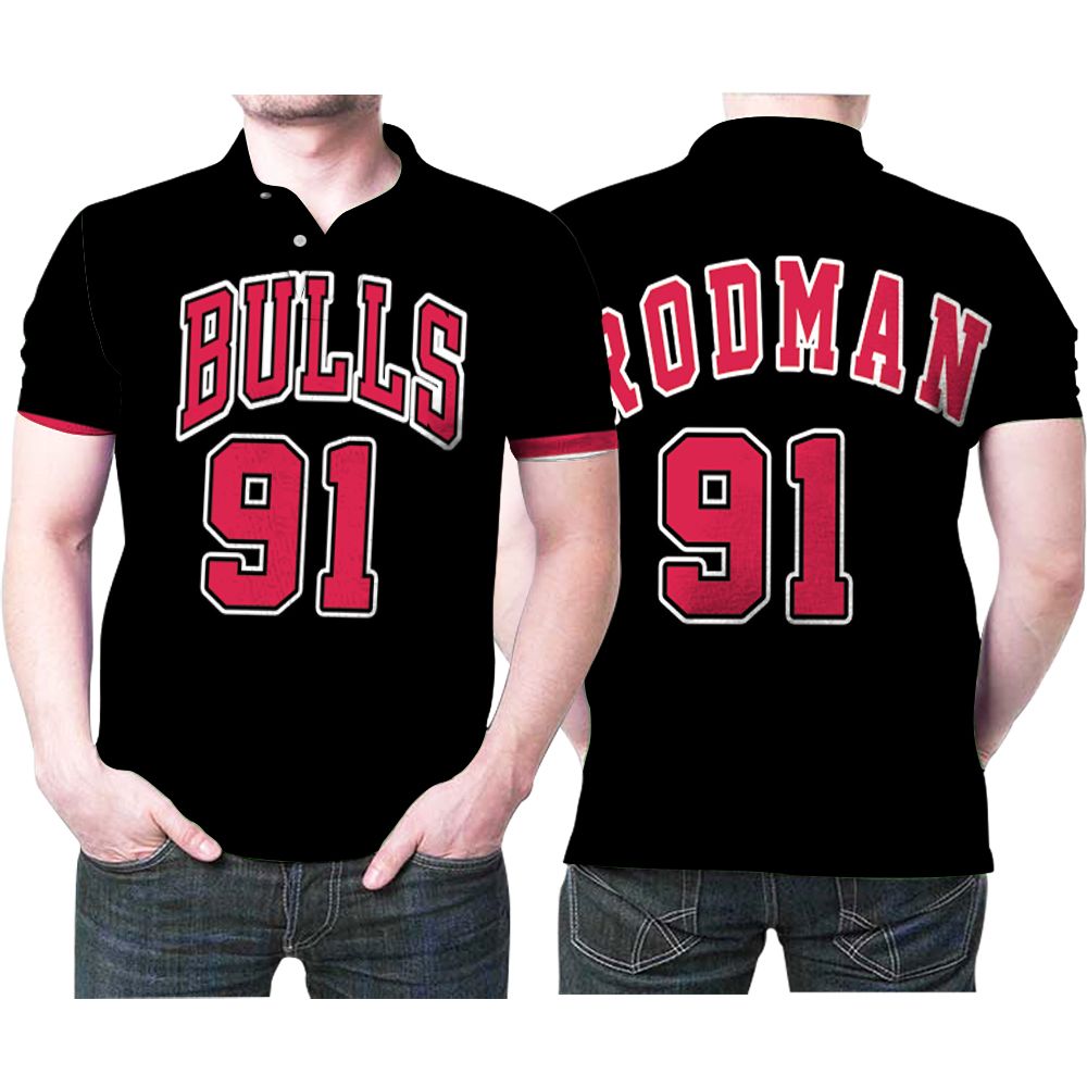 Chicago Bulls Dennis Rodman 91 Nba Mitchell Ness Hardwood Classics Swingman Black 2019 Jersey Style Gift For Bulls Fans Polo Shirt