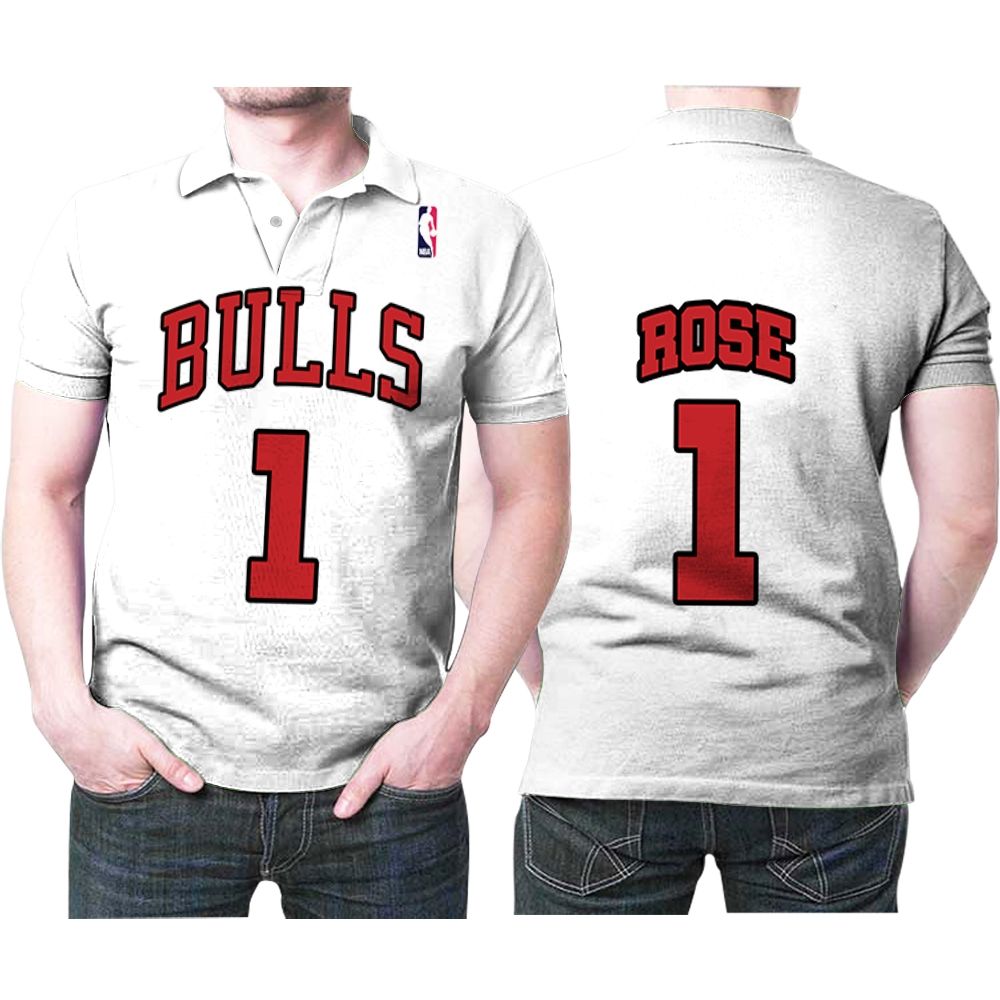 Chicago Bulls Derrick Rose #1 Nba Great Player Throwback White Jersey Style Gift For Bulls Fans Polo Shirt All Over Print Shirt 3d T-shirt
