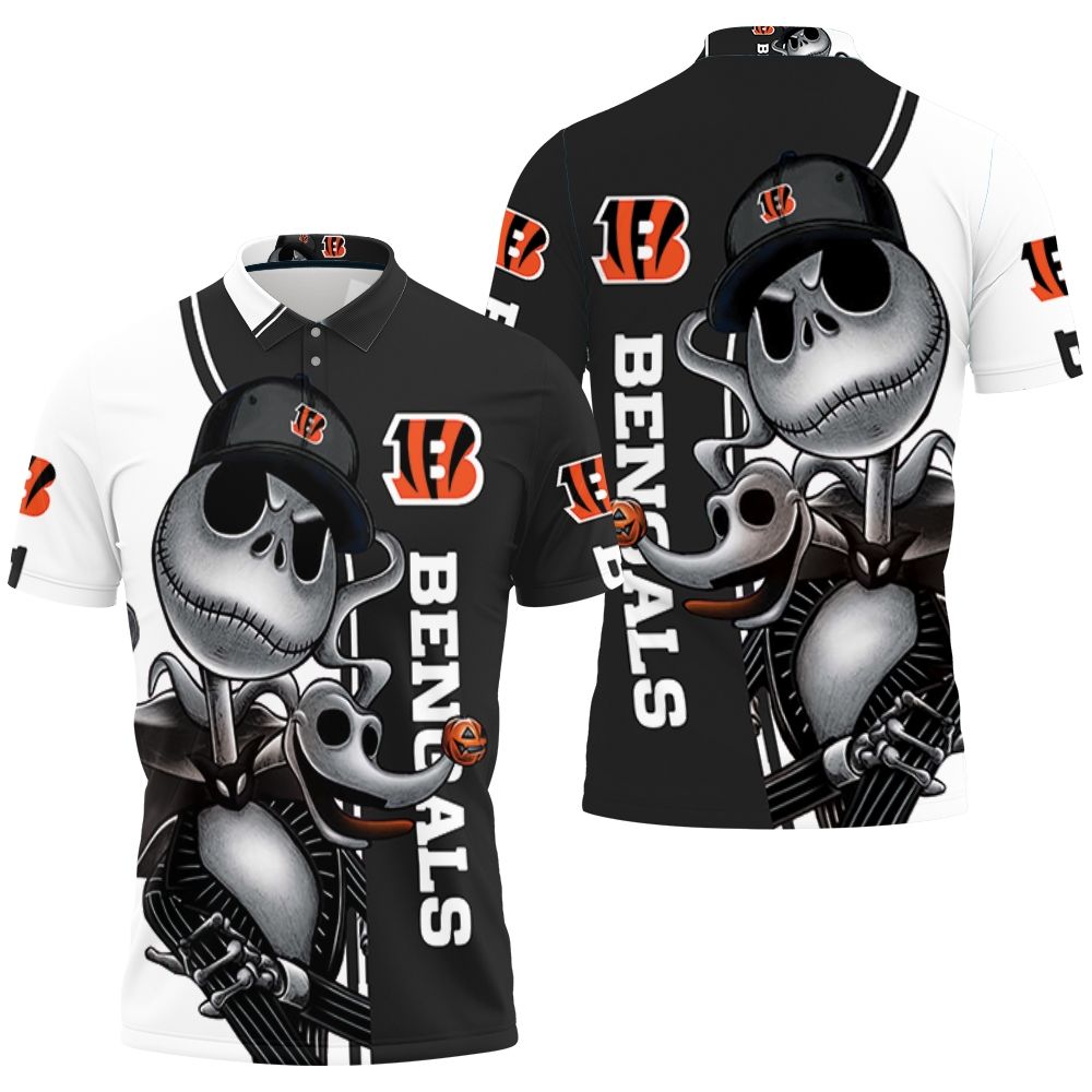 Cincinnati Bengals Jack Skellington And Zero Polo Shirt All Over Print Shirt 3d T-shirt