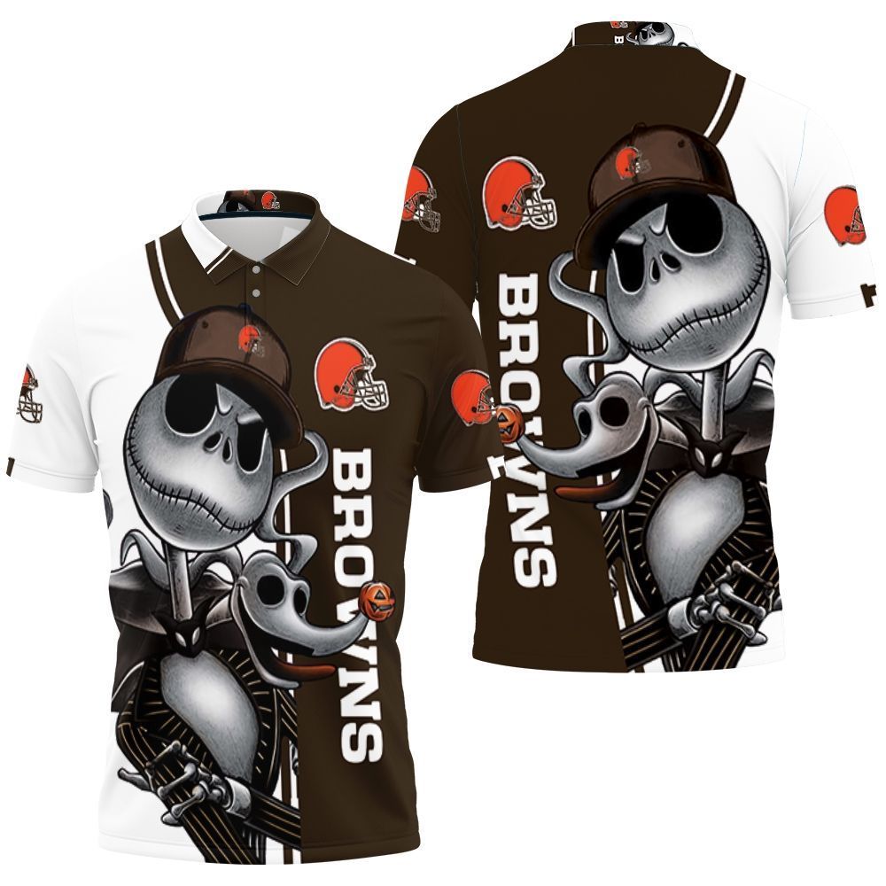Cleveland Browns Jack Skellington And Zero Polo Shirt All Over Print Shirt 3d T-shirt