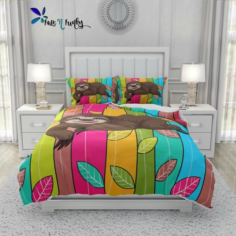 Colorful Sloth Cotton Bedding Sets