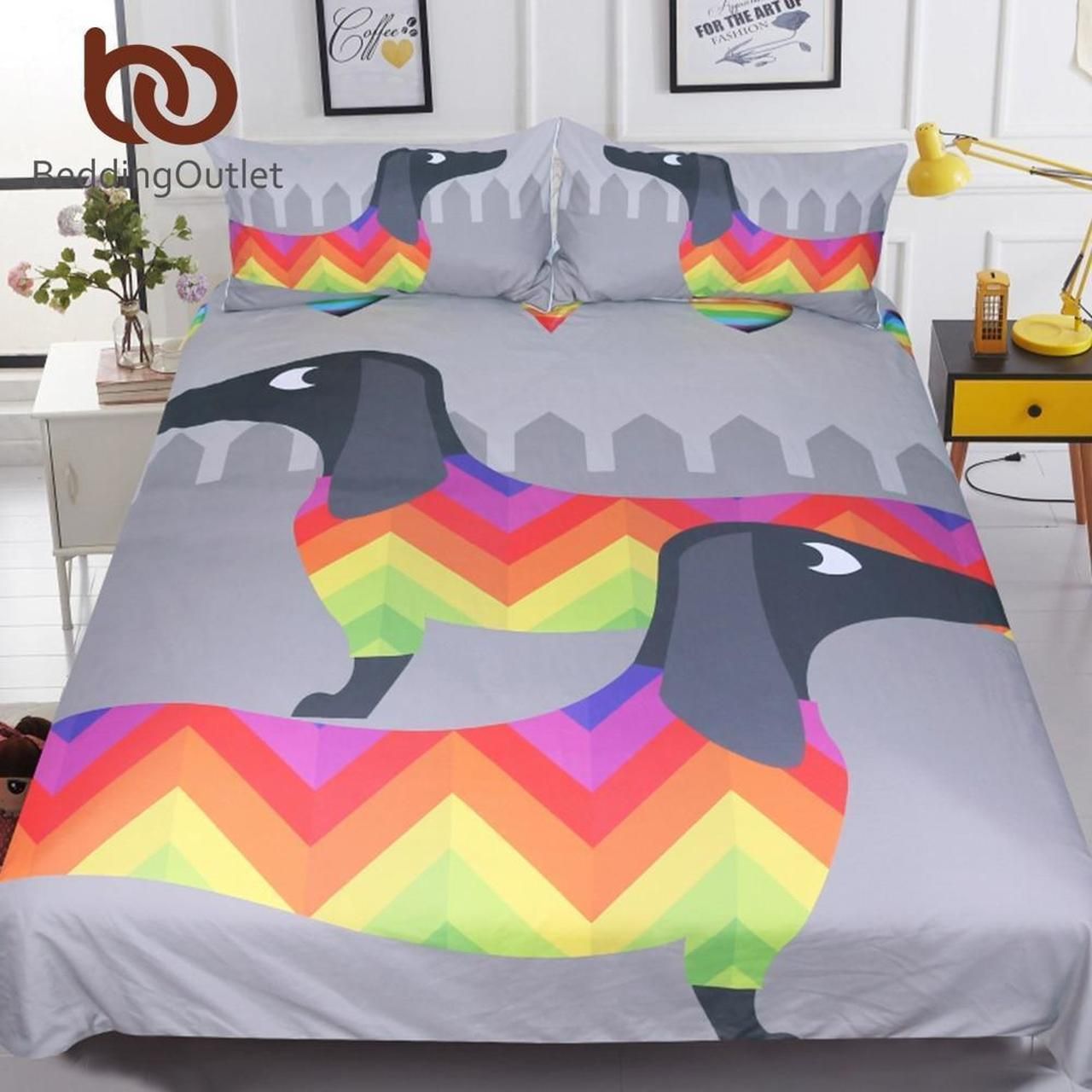 Dachshund Rainbow Bedclothes Kids Cartoon 3d Bedding Set