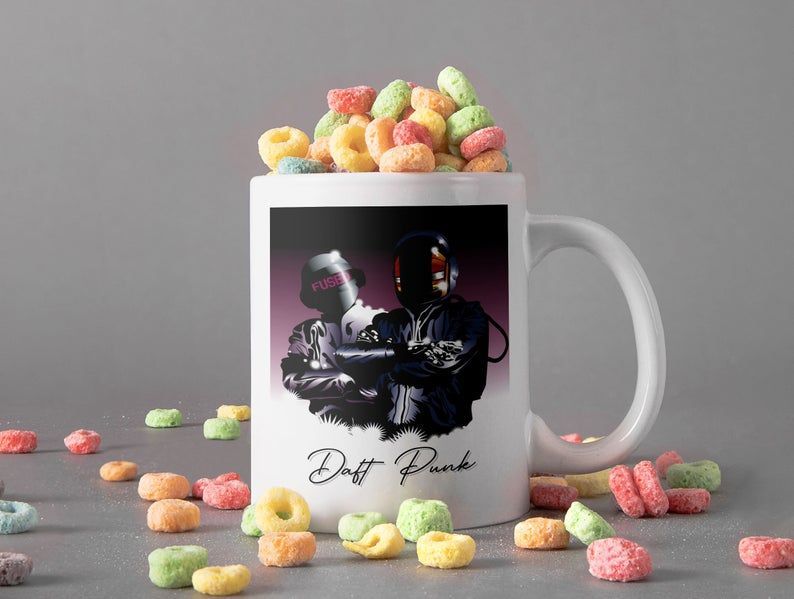 Daft Punk Fused Two Robots Rock Mug Daft Punk Band Mug French House Music Mug Guy Christo Mug Premium Sublime Ceramic Coffee Mug White