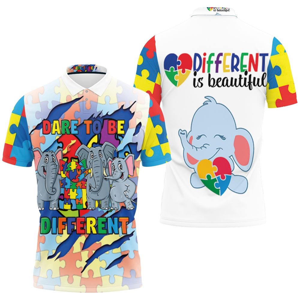 Dare To Be Different Elephant Family Polo Shirt All Over Print Shirt 3d T-shirt