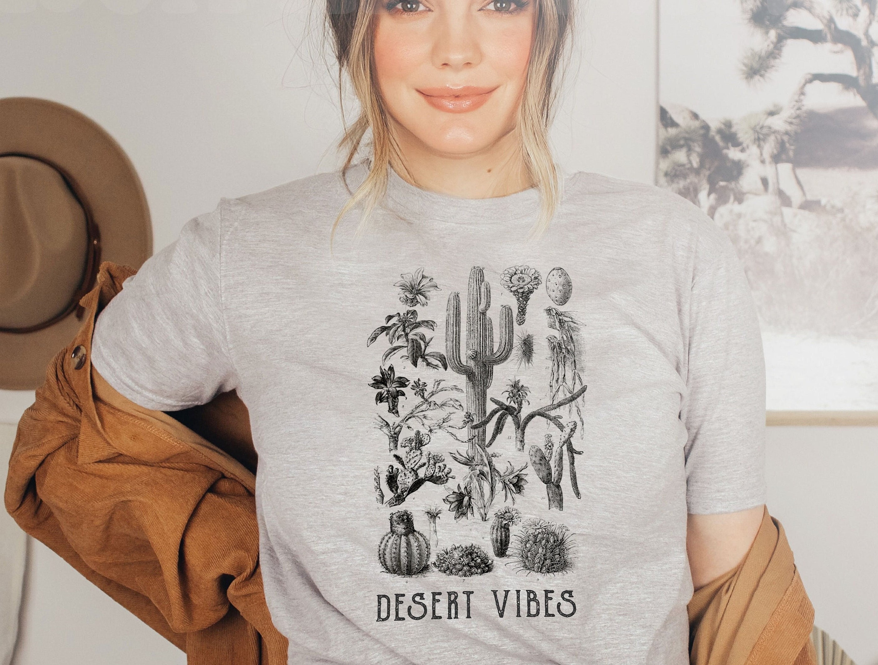 Desert Vibes Botanical Cactuss Western Graphic Tee Southwestern Themed Unisex Shirt