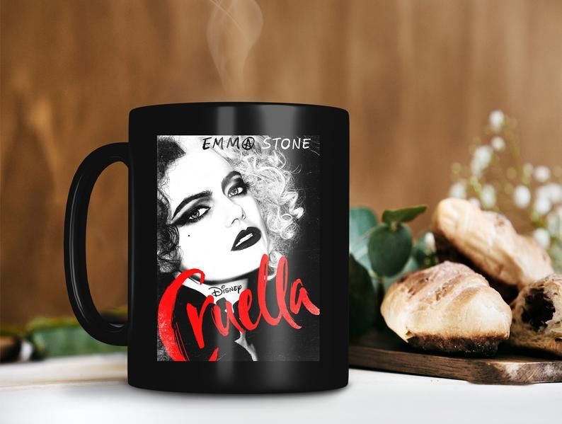 Disney Cruella 2021 The Hundred And One Dalmatians Mug Emma Stone Mug Cruella De Vil Premium Sublime Ceramic Coffee Mug Black