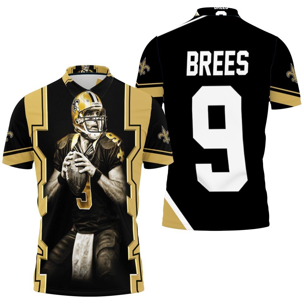 Drew Brees New Orleans Saints Black Polo Shirt  All Over Print Shirt 3d T-shirt