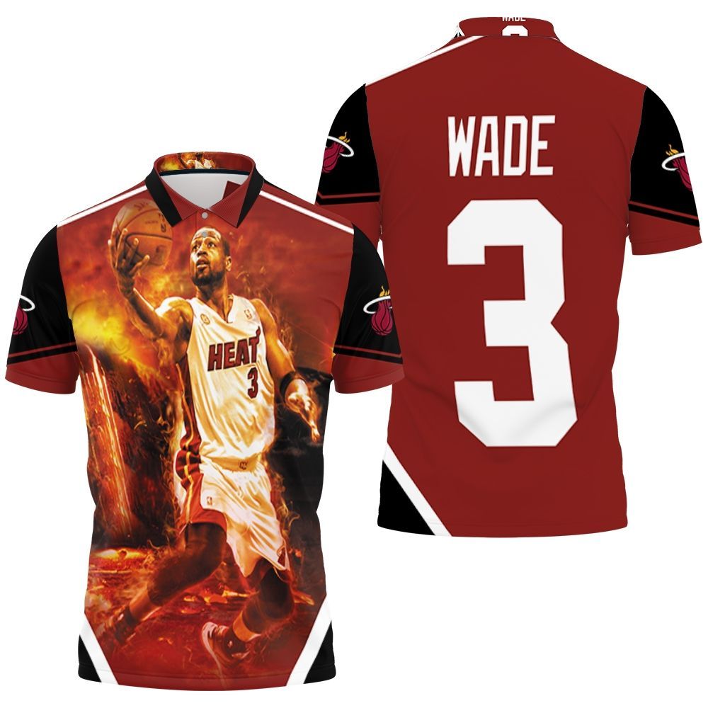 Dwyane Wade 3 Miami Heat Score Fire Background Legend For Fan Polo Shirt All Over Print Shirt 3d T-shirt