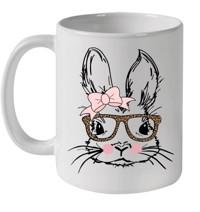 Easter Bunny Face Leopard Glasses Easter Premium Sublime Ceramic Coffee Mug White