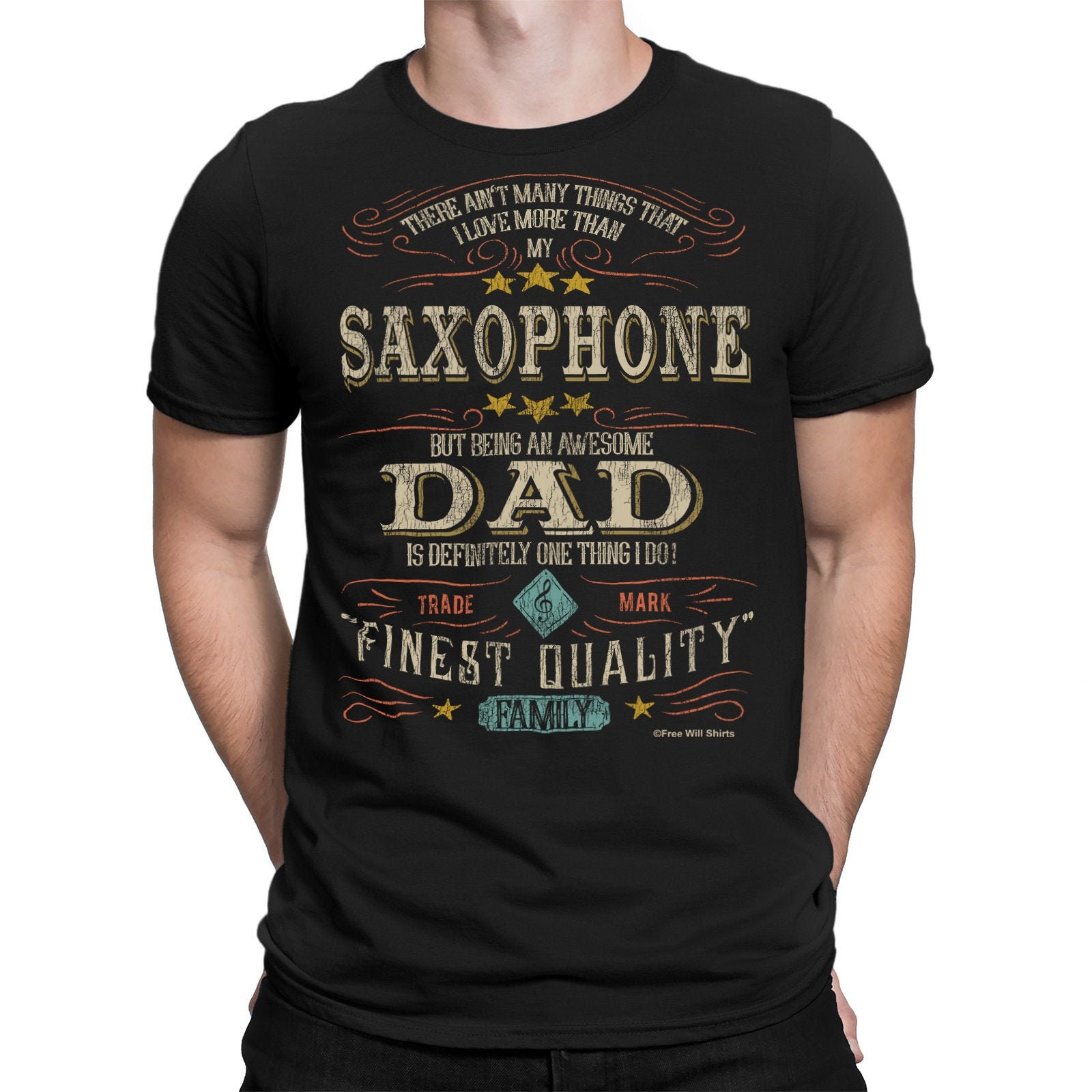 Eco Friendly Organic Mens Saxophone Dad Organic Cotton Sax Instrument Father’s Day Unisex T-Shirt