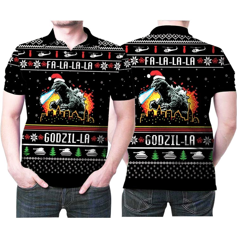 Fa La La Godzi La Godzila Christmas 3d Polo Shirt All Over Print Shirt 3d T-shirt