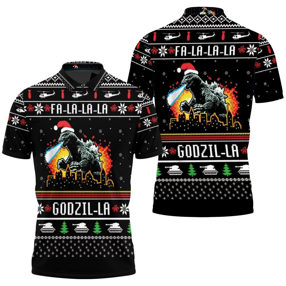 Fa La La Godzi La Godzila Christmas 3d Polo Shirt Jersey All Over Print Shirt 3d T-shirt